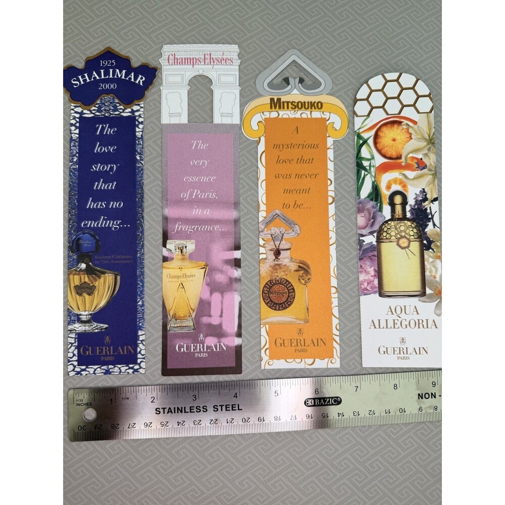 Guerlain Perfume Bookmarks Set Shalimar Champs-Élysées Mitsouko Aqua Allegoria